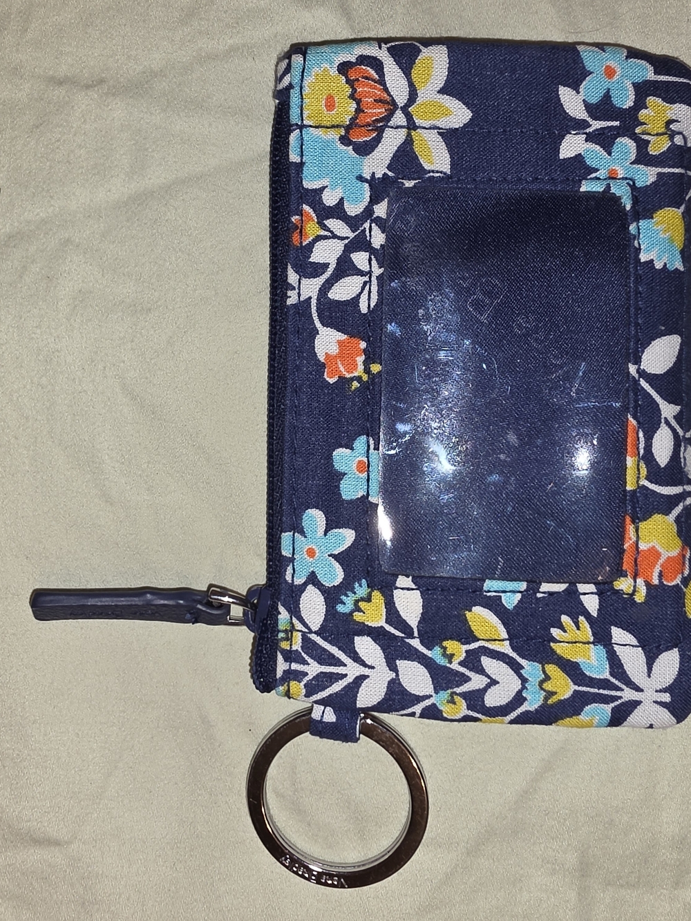 Vera Bradley Navy Floral Card Case with ID Window and Keyring